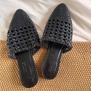 Little Burgundy Black Woven Slip-On Mules